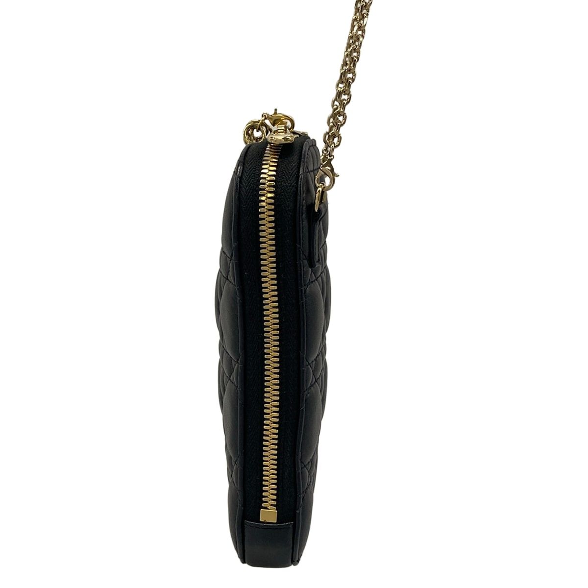 Dior Shoulder Bag Cannage Stitch Black Chain Smartphone Pochette Lambskin — view 4
