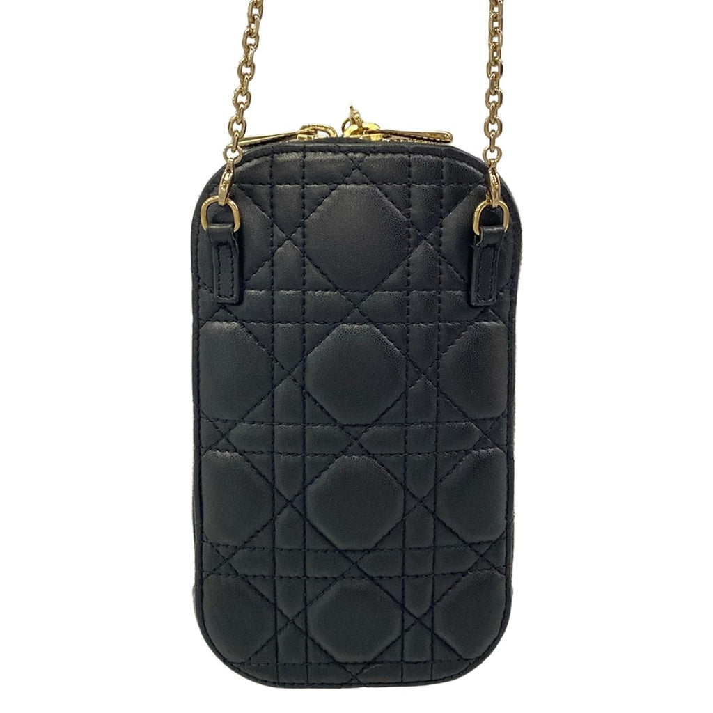 Dior Shoulder Bag Cannage Stitch Black Chain Smartphone Pochette Lambskin — view 3