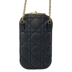 Dior Shoulder Bag Cannage Stitch Black Chain Smartphone Pochette Lambskin — view 3