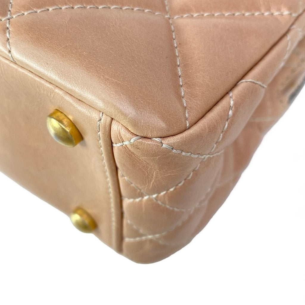 Chanel Shoulder Bag Coco Boy Pink Beige CC Logo Gold Chain Lambskin — view 6