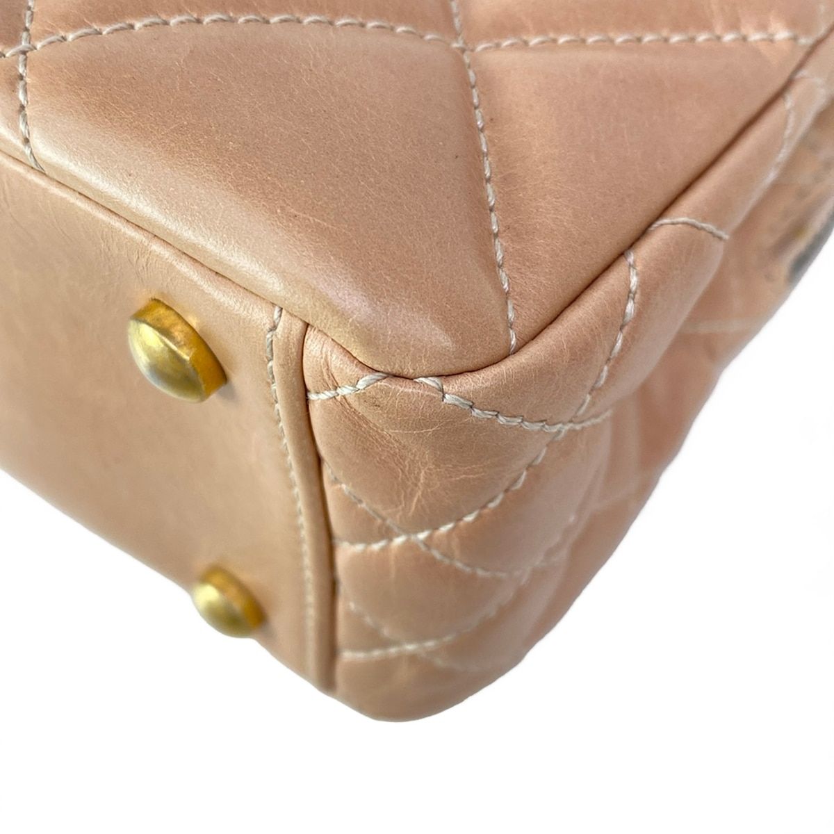 Chanel Shoulder Bag Coco Boy Pink Beige CC Logo Gold Chain Lambskin — view 6