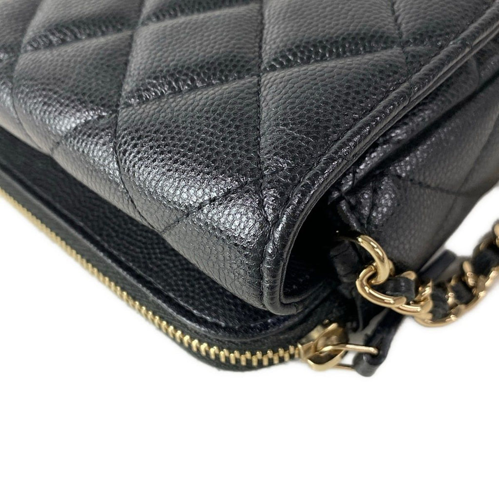 Chanel Wallet Quilted Flap Phone Case Black Gold — view 8