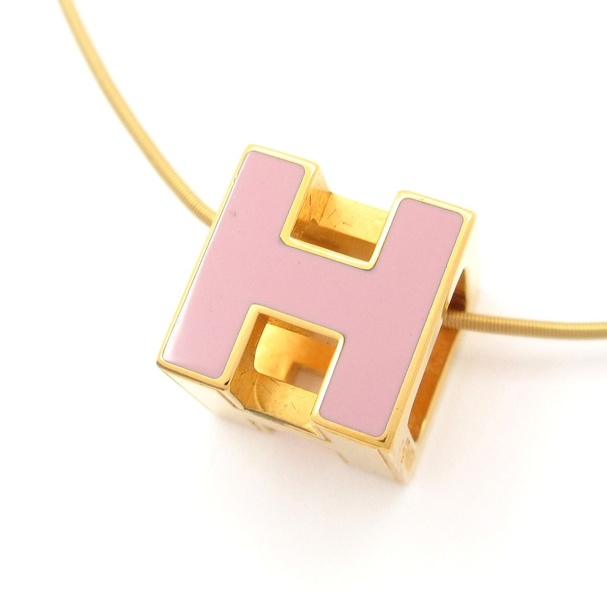 Hermes Necklace Cage D'h Gold Pink