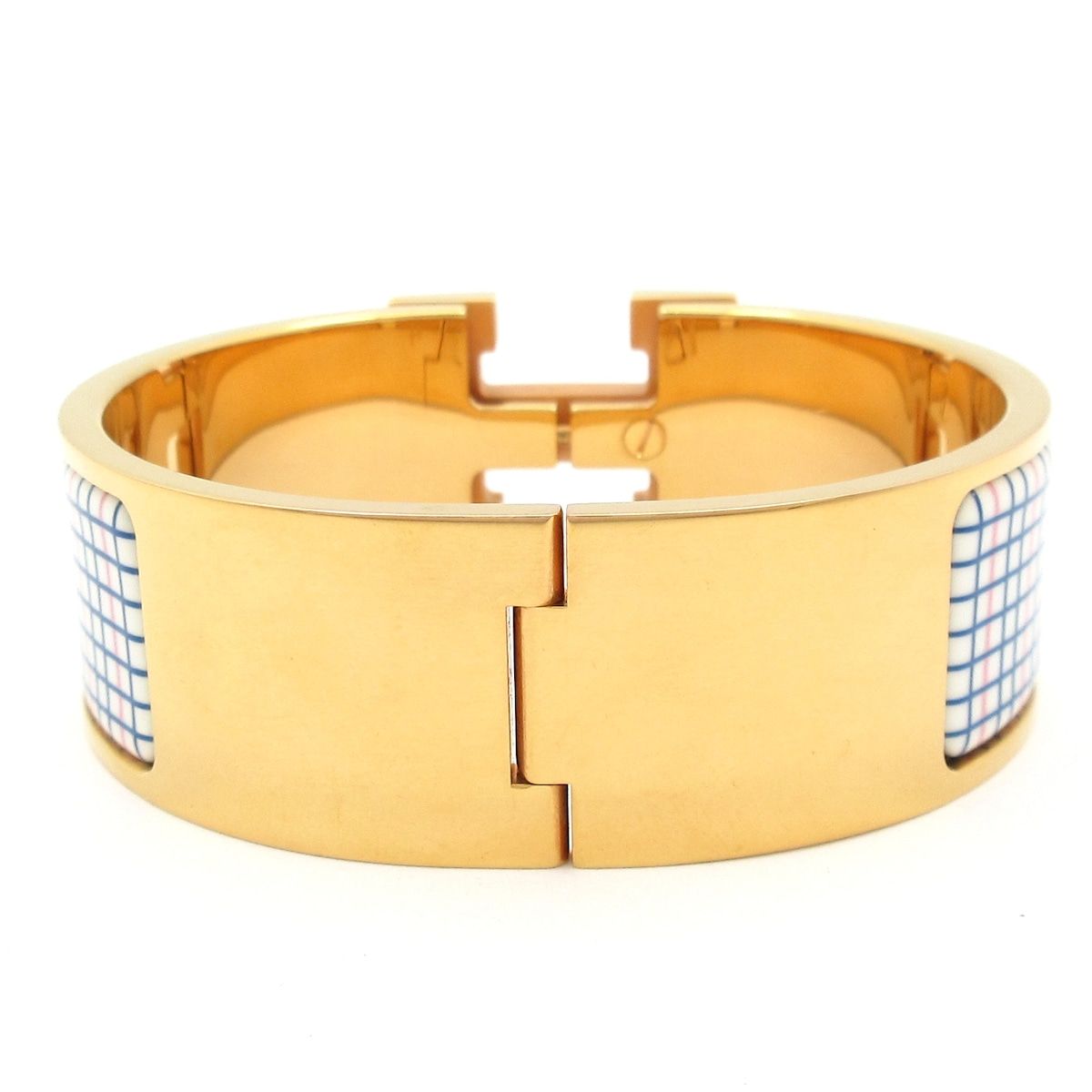Hermes Bangle Clic Clac H Pink Gold White Multi Plaid Pattern Bracelet — view 3