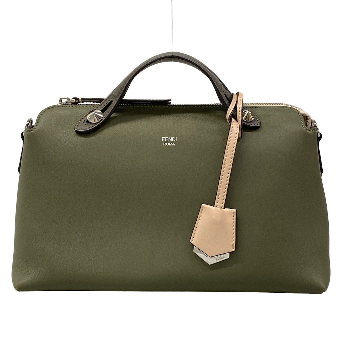 Fendi Handbag by the Way Khaki Dark Gray Beige Leather