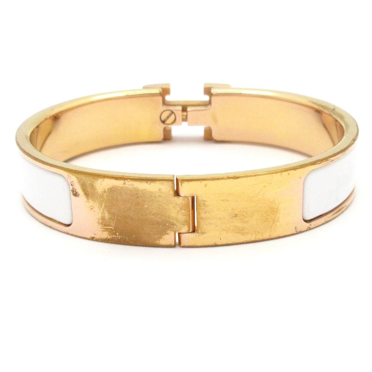 Hermes Bangle Clic H Pink Gold White Bracelet — view 3