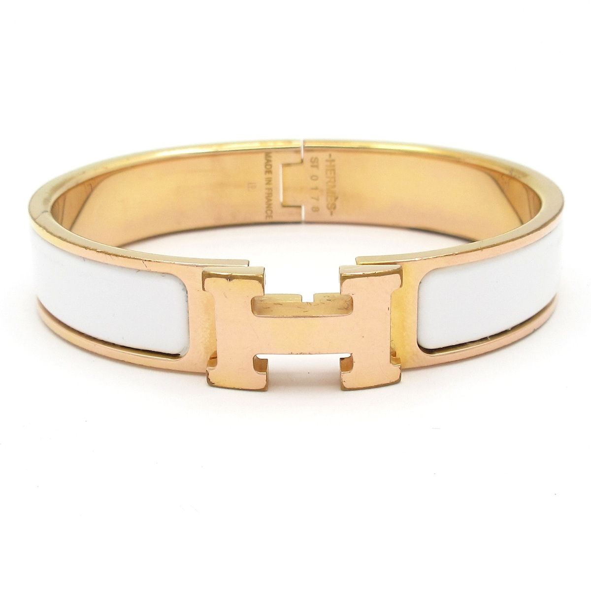 Hermes Bangle Clic H Pink Gold White Bracelet