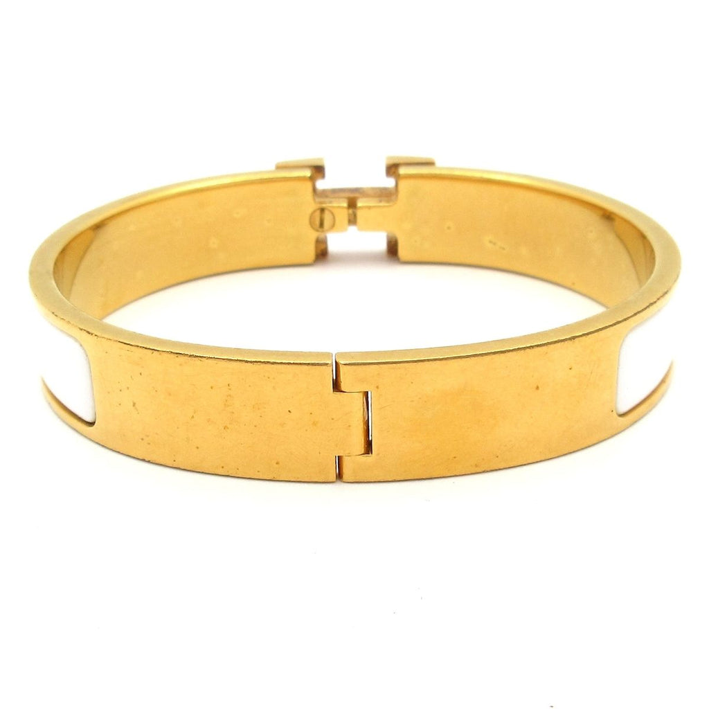 Hermes Bangle Clic H Gold White Bracelet — view 3
