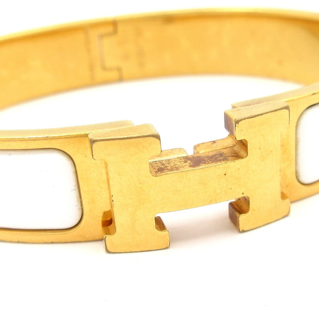 Hermes Bangle Clic H Gold White Bracelet — view 5