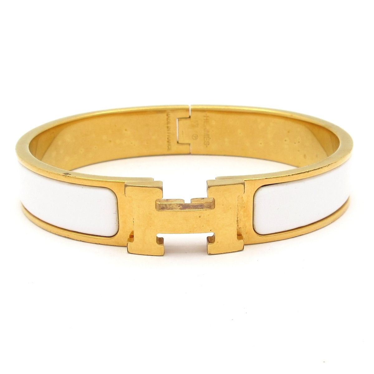 Hermes Bangle Clic H Gold White Bracelet