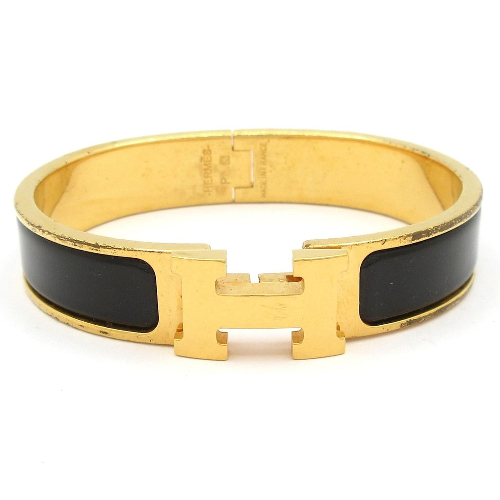 Hermes Bangle Clic H Gold Black Bracelet