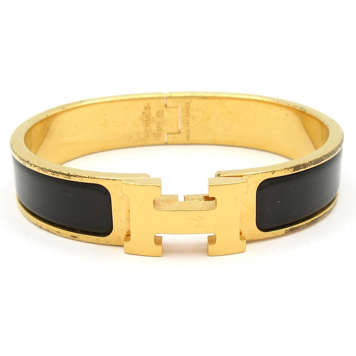 Hermes Bangle Clic H Gold Black Bracelet