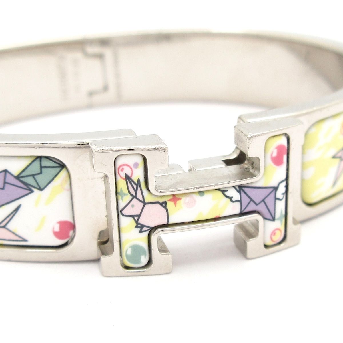 Hermes Bangle Clic H Silver White Bracelet — view 5