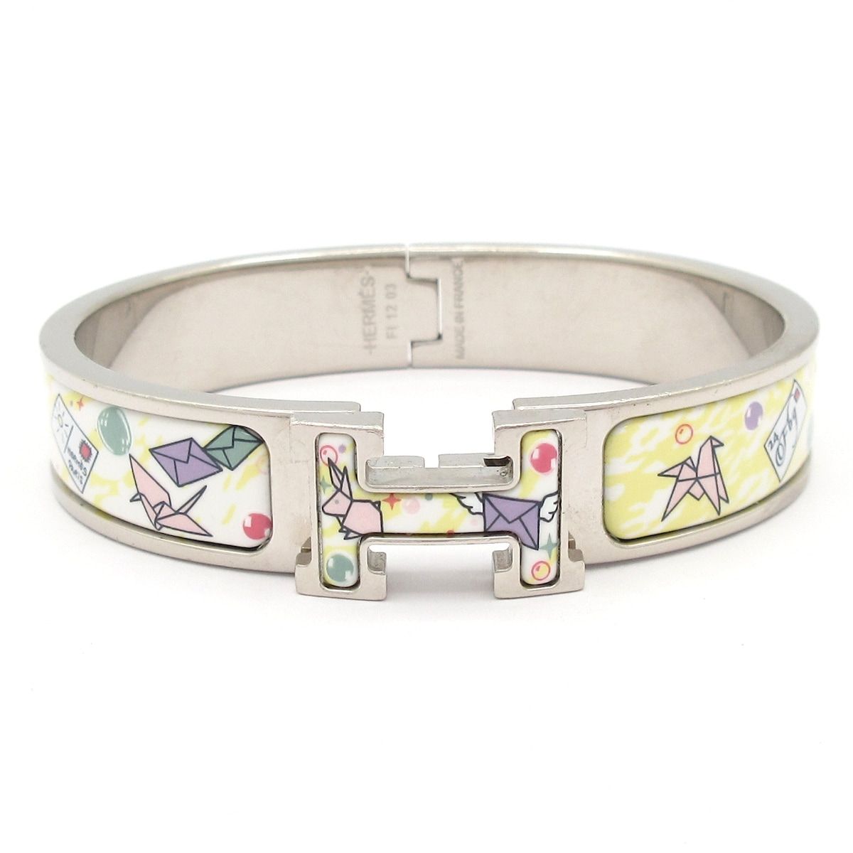 Hermes Bangle Clic H Silver White Bracelet
