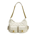Chanel Shoulder Bag Quilted Hobo White Gold Chain Lambskin