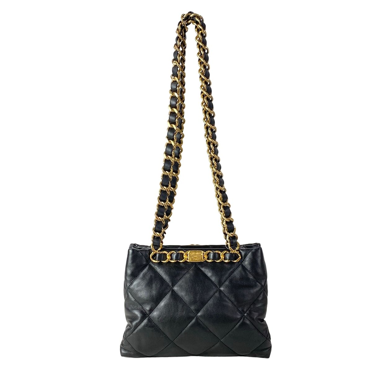 Chanel Shoulder Bag Quilted Small Shopping Black Chain Gold — view 3