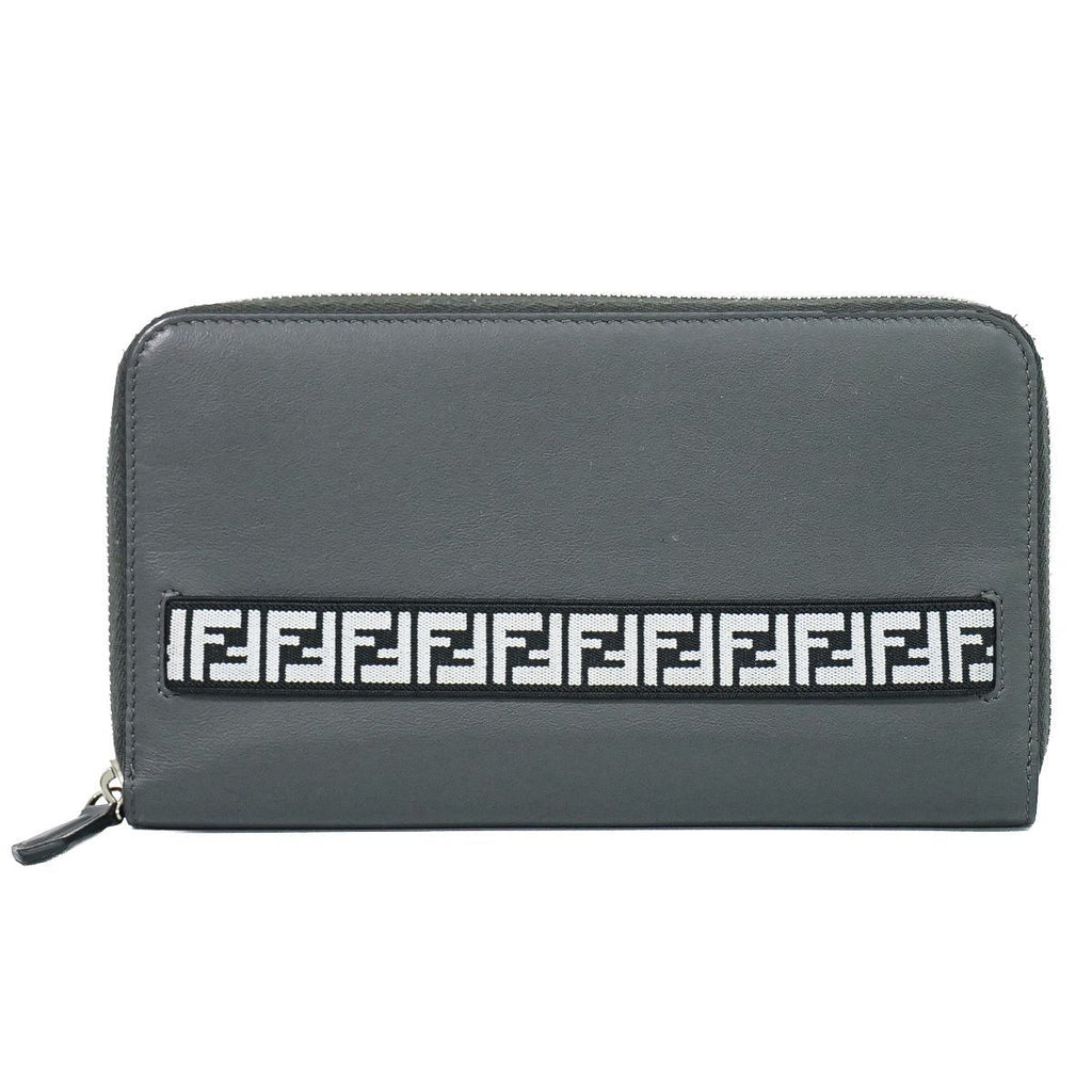 Fendi Zucca Zip Around Wallet Travel Leather Gray