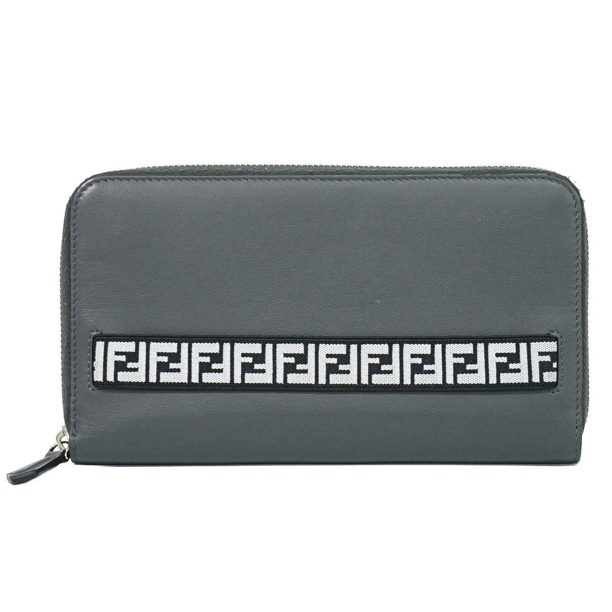 Fendi Zucca Zip Around Wallet Travel Leather Gray