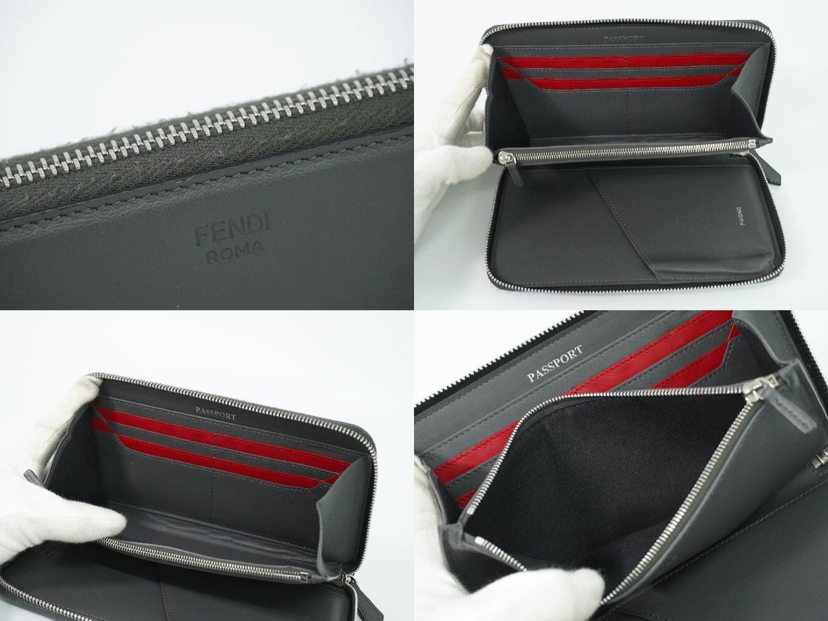 Fendi Zucca Zip Around Wallet Travel Leather Gray — view 8