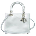 Dior Lady Medium 2-Way Shoulder Bag Leather Silver