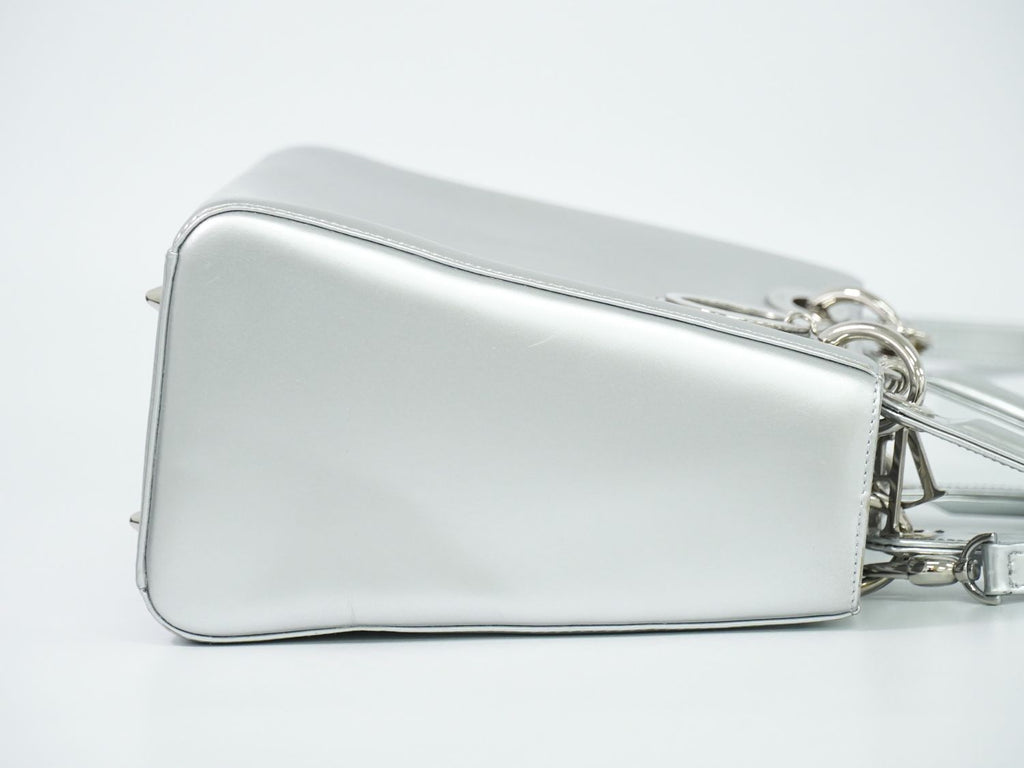 Dior Lady Medium 2-Way Shoulder Bag Leather Silver — view 4