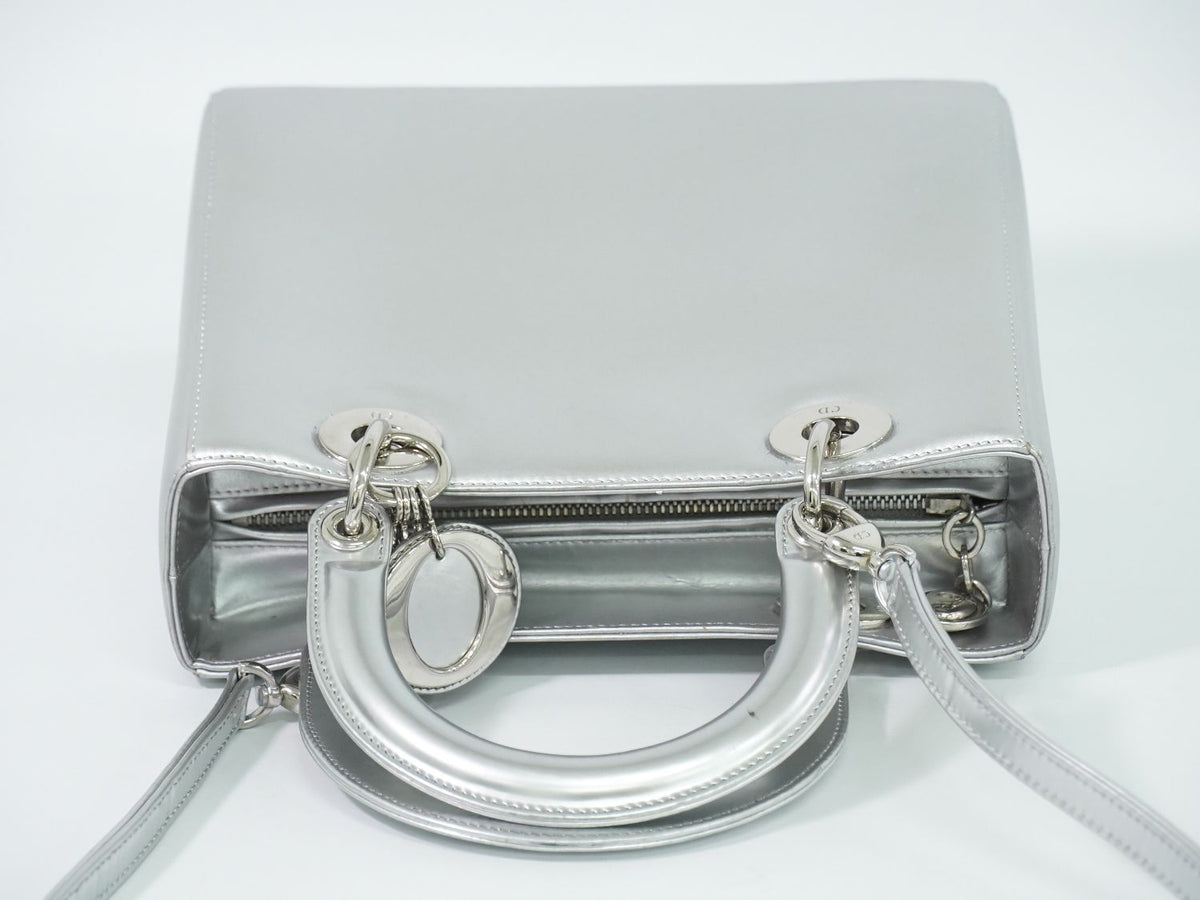 Dior Lady Medium 2-Way Shoulder Bag Leather Silver — view 5