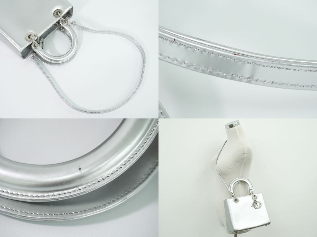 Dior Lady Medium 2-Way Shoulder Bag Leather Silver — view 6