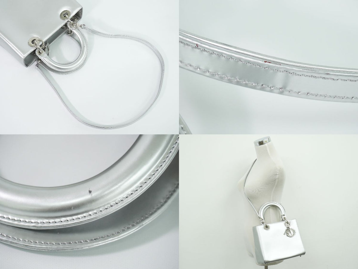 Dior Lady Medium 2-Way Shoulder Bag Leather Silver — view 6