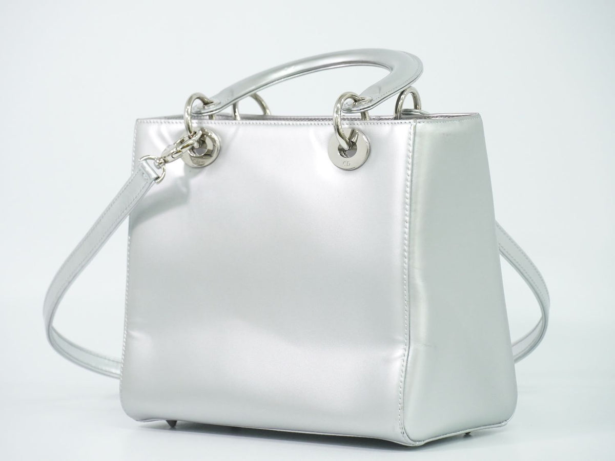 Dior Lady Medium 2-Way Shoulder Bag Leather Silver — view 2