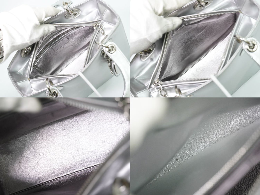 Dior Lady Medium 2-Way Shoulder Bag Leather Silver — view 8