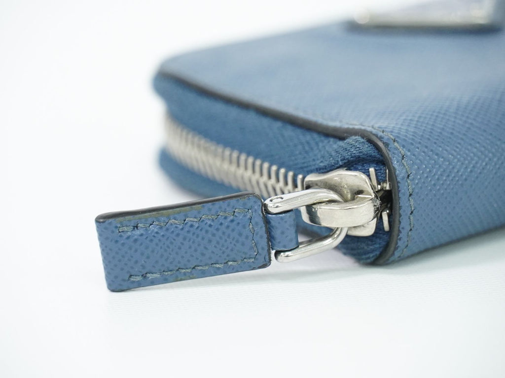 Prada Leather Zip Around Coin Purse Blue — view 6