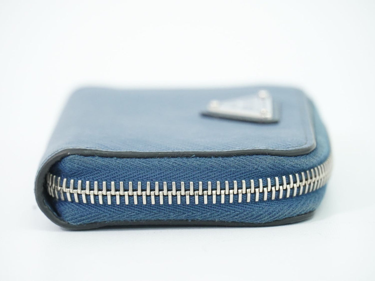 Prada Leather Zip Around Coin Purse Blue — view 4