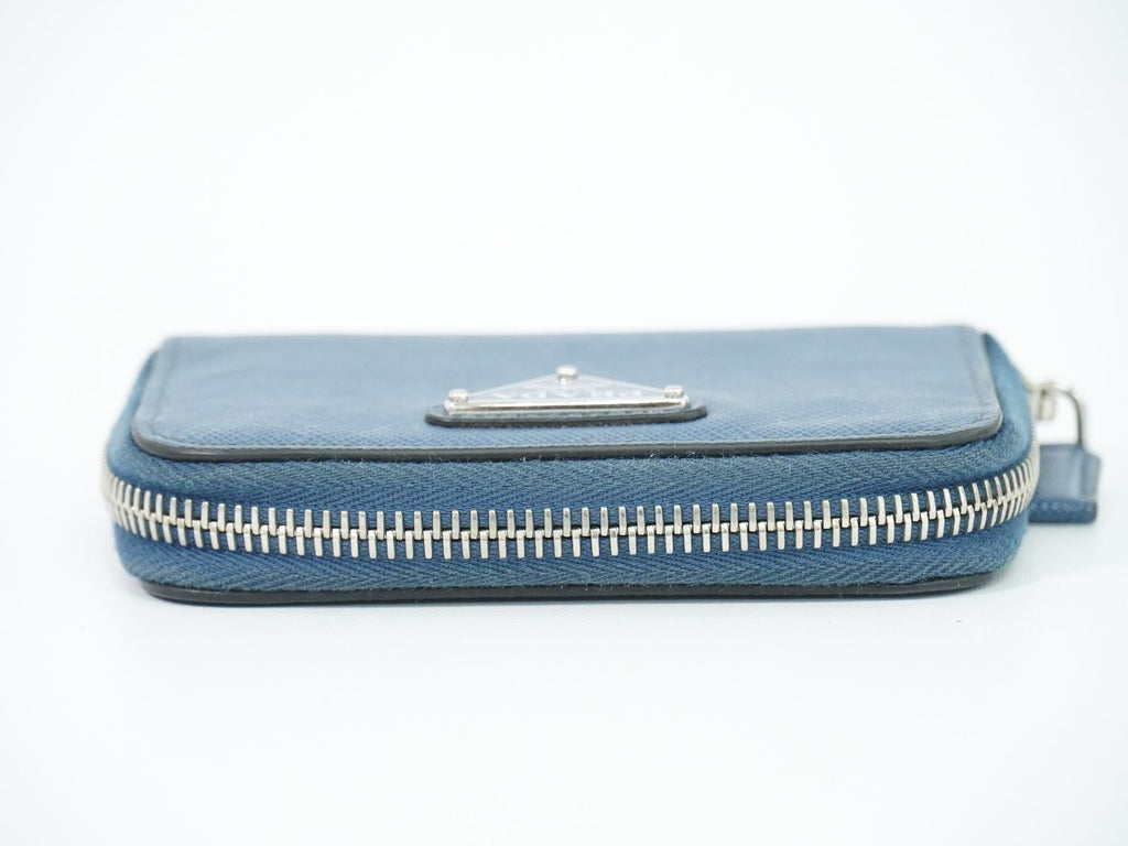 Prada Leather Zip Around Coin Purse Blue — view 5