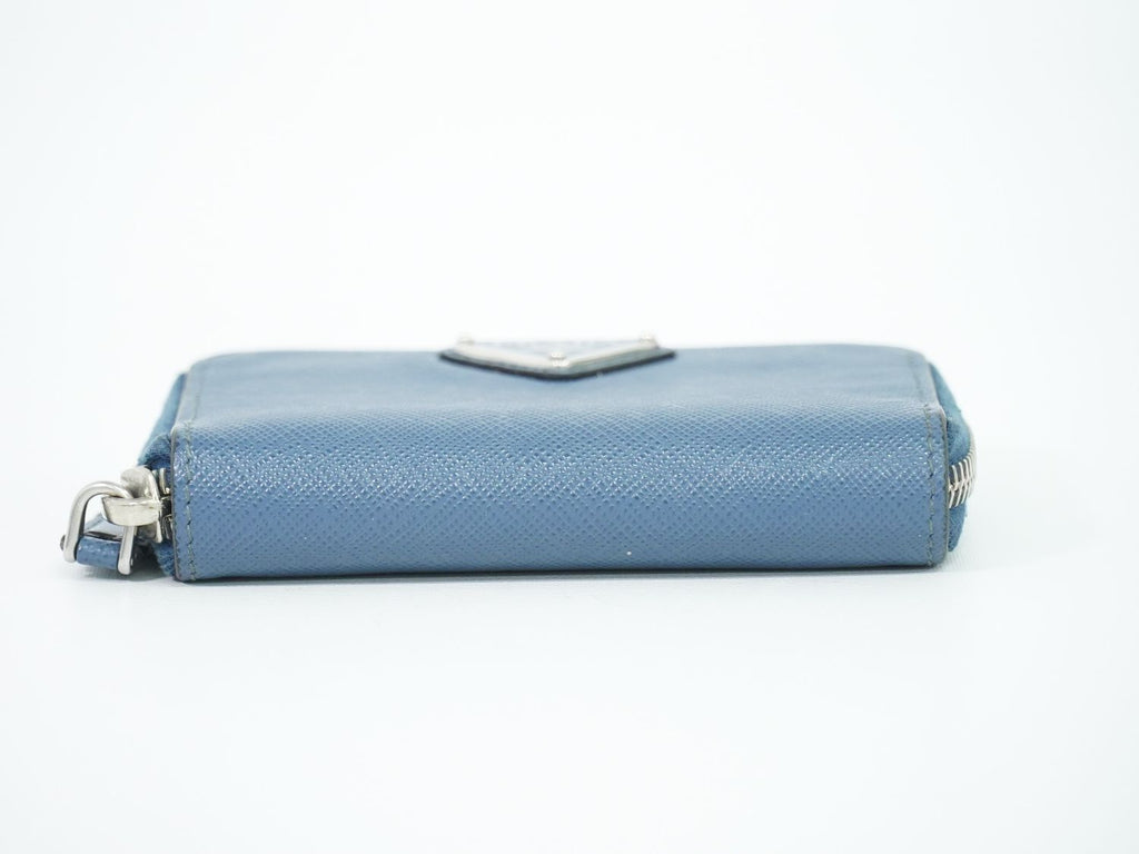 Prada Leather Zip Around Coin Purse Blue — view 3