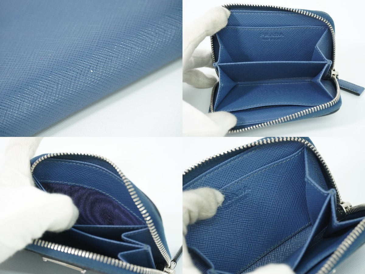 Prada Leather Zip Around Coin Purse Blue — view 8