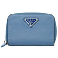 Prada Leather Zip Around Coin Purse Blue