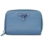 Prada Leather Zip Around Coin Purse Blue