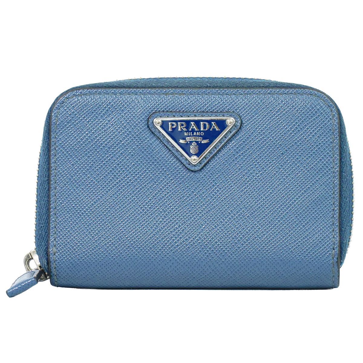 Prada Leather Zip Around Coin Purse Blue
