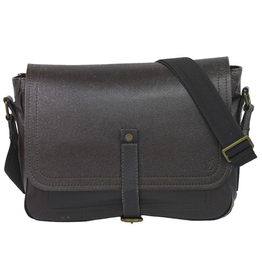 Louis Vuitton LV Omaha Utah Leather Shoulder Bag Cafe Dark Brown