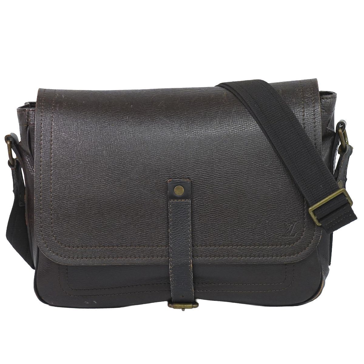 Louis Vuitton LV Omaha Utah Leather Shoulder Bag Cafe Dark Brown