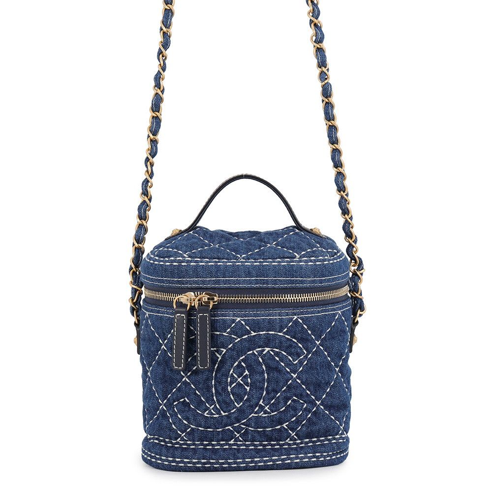 Chanel Chain Shoulder Bag Quilted CC Logo Vanity Denim