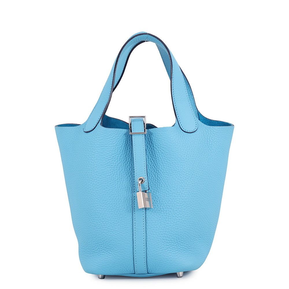 Hermes Handbag Picotin Lock PM Blue Nord Silver Taurillon Clemence Tote