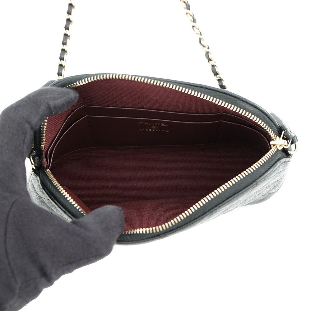 Chanel Chain Shoulder Bag CC Logo Classic Quilted Caviar Leather Black — view 5