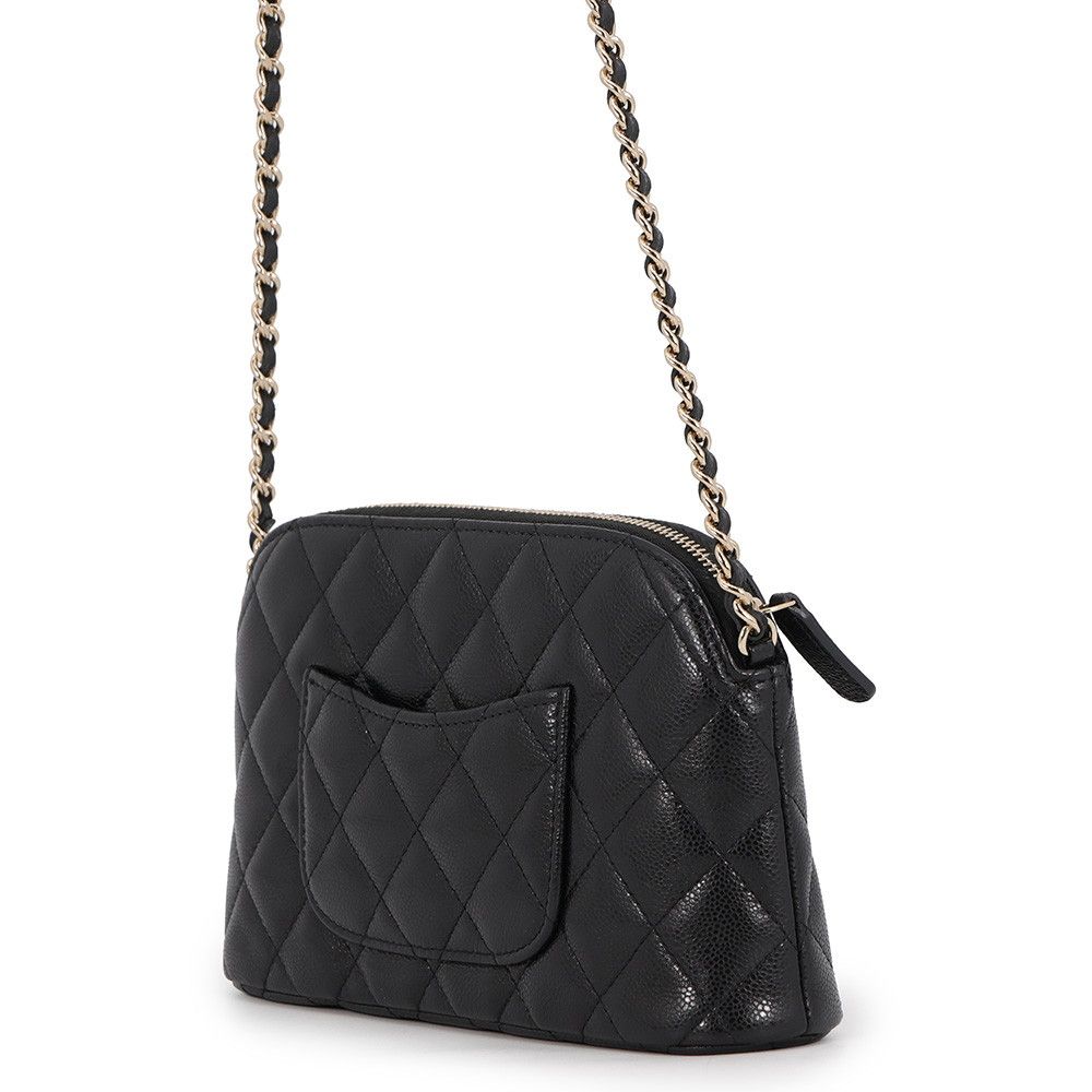 Chanel Chain Shoulder Bag CC Logo Classic Quilted Caviar Leather Black — view 2