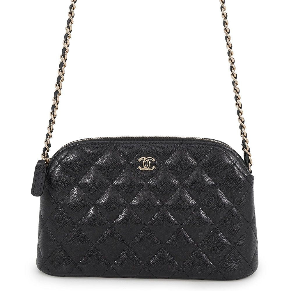 Chanel Chain Shoulder Bag CC Logo Classic Quilted Caviar Leather Black