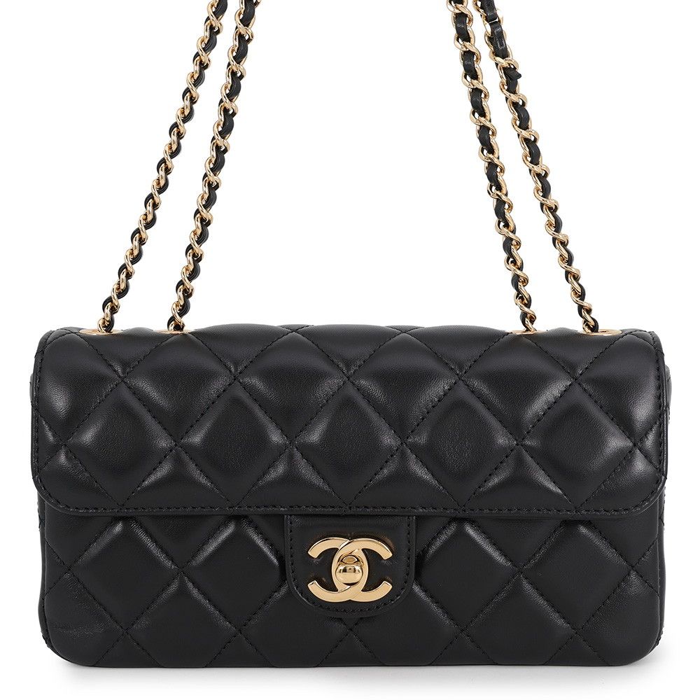 Chanel Chain Shoulder Bag Quilted CC Logo Lambskin 2-Way Black