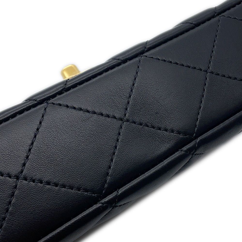 Chanel Chain Shoulder Bag Quilted CC Logo Lambskin 2-Way Black — view 8