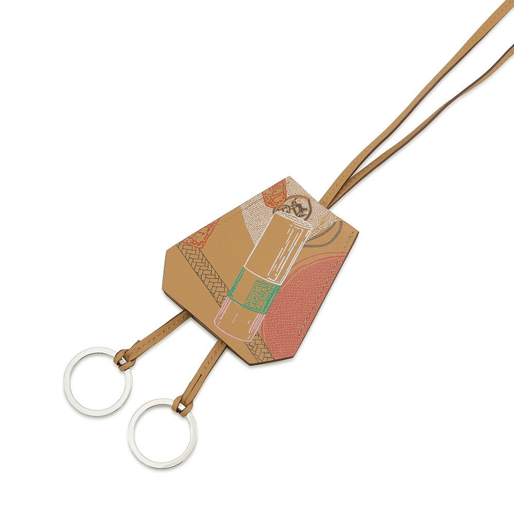 Hermes Long Necklace Clochette in and Out Biscuit Silver Swift with Key Ring — view 4