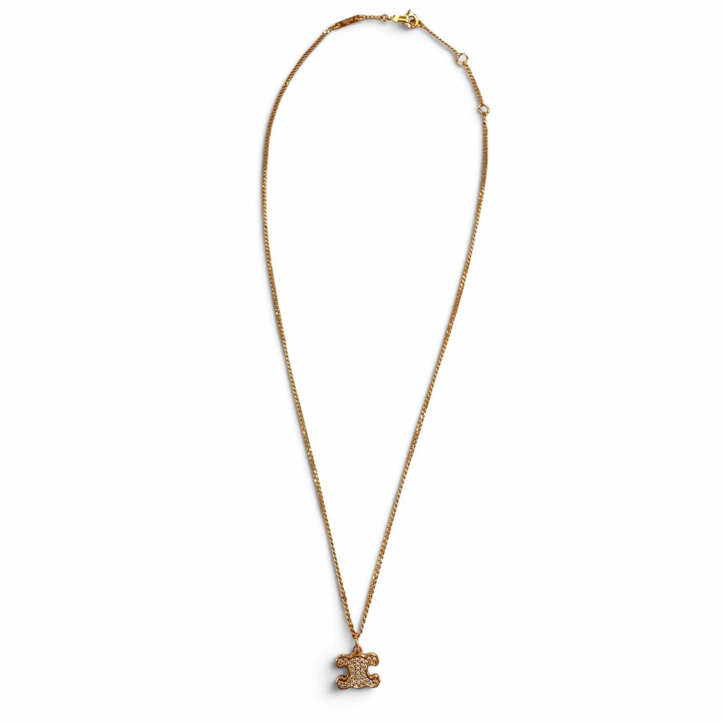 Celine Triomphe Rhinestone Necklace Gold Finish Brass & Crystal — view 4
