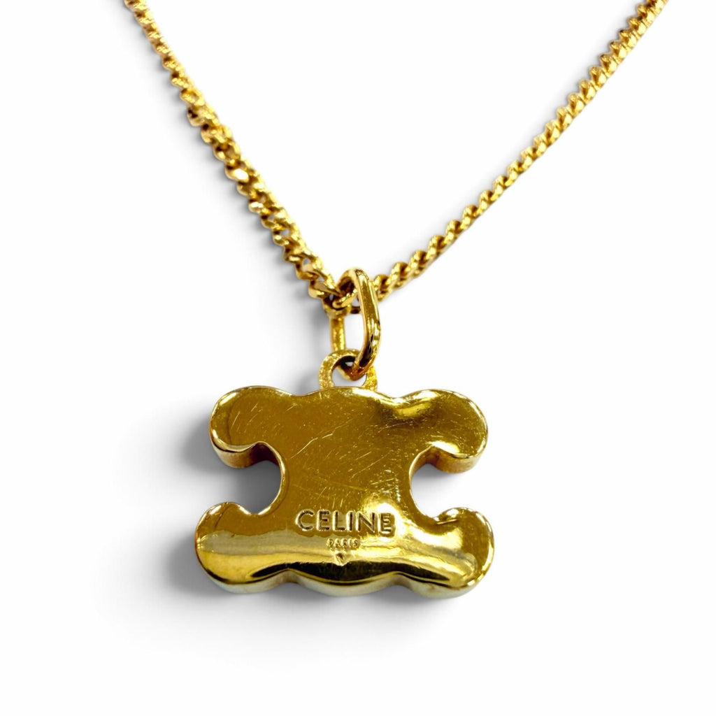 Celine Triomphe Rhinestone Necklace Gold Finish Brass & Crystal — view 3